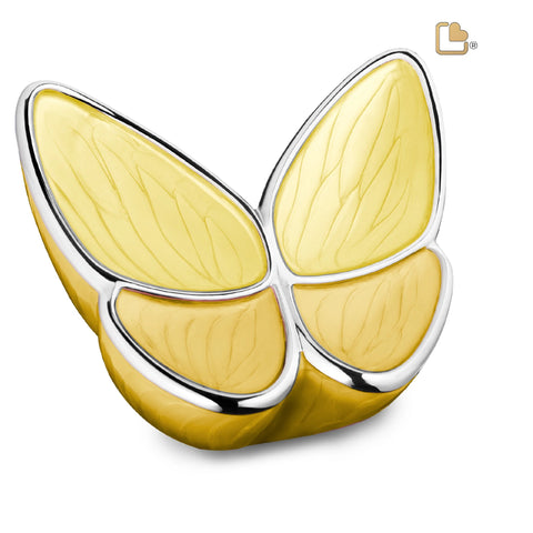 Yellow Urn shaped like a butterfly with enamel color.