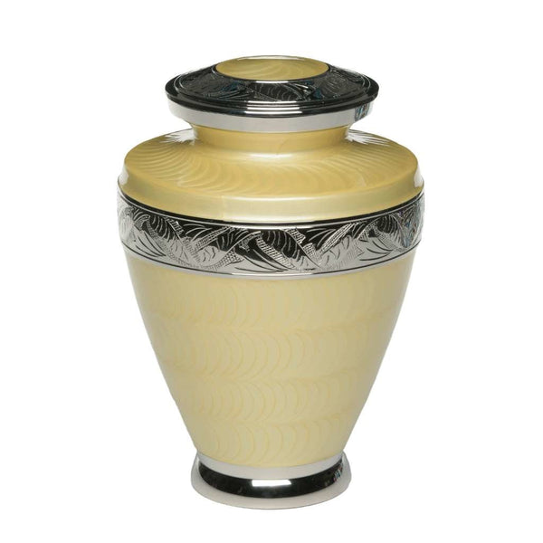 Yellow Cremation Urn for Ashes Elegance Brass with nickel etchings