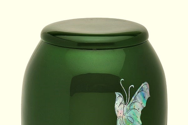 Top of Green Butterfly Urn for Ashes