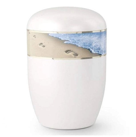 Biodegradable Footprints in the Sand Urn White Adult Size - Quality Urns & Statues For Less