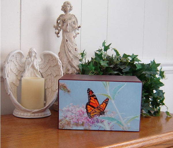 Pastels Butterfly Urn on Light Blue - Quality Urns & Statues For Less