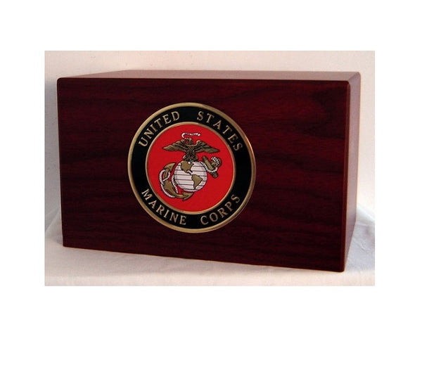 Marine Corps Urn Wooden Cremation Box with Medallion - Quality Urns & Statues For Less