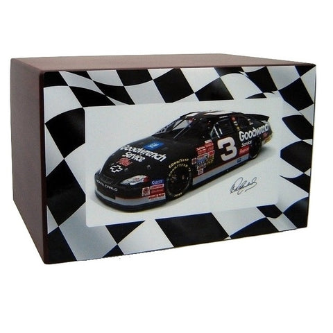 #3 Dale Ernhardt Racecar Urn for Ashes with Checkered Flag  Background