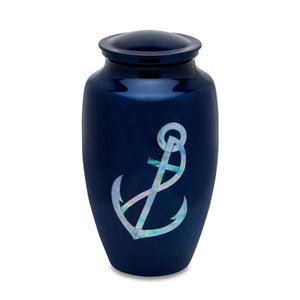 Blue Nautical theme Urn with Anchor by Quality Urns and Statues for Less