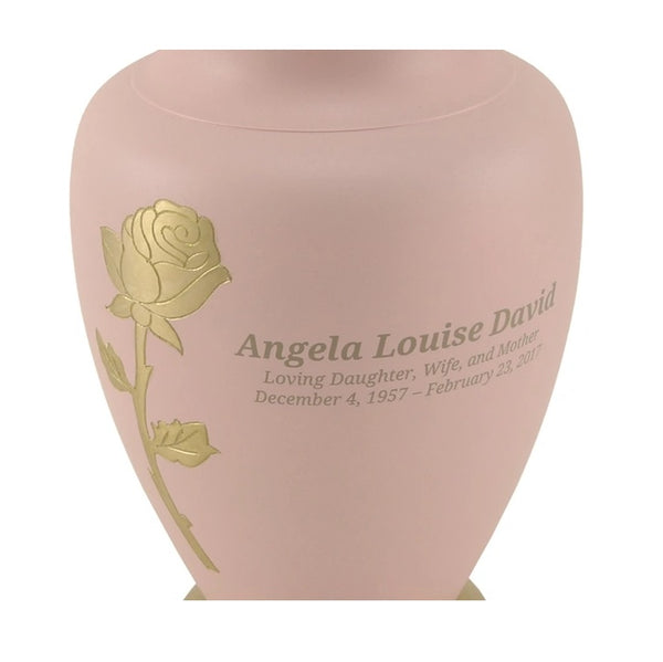 Pink Urn with Rose engraving example