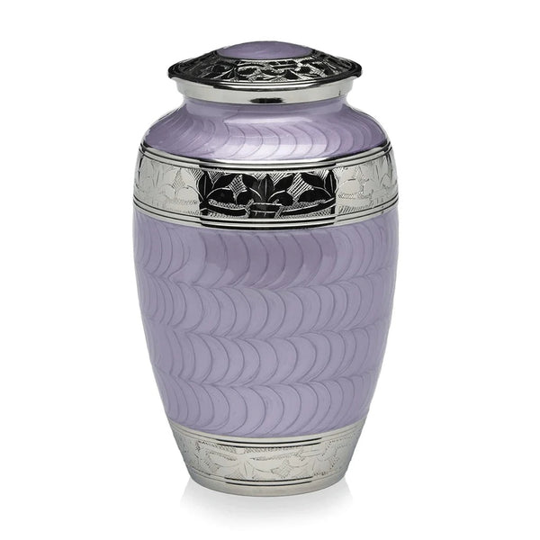 Purple Urn for Ashes Bella with Etched Silver Bands
