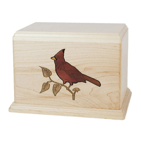 Maple Wood Cardinal Inlay Urn for Ashes Extra Large
