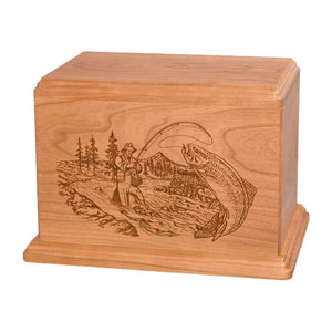 Trout Fishing Laser Engraved Wooden Fisherman Urn for Ashes