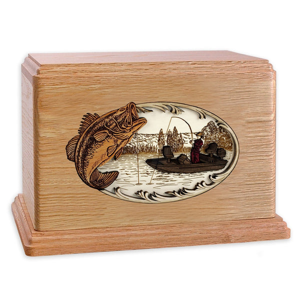 Oak Extra Large Bass Fisherman Cremation Urn for Ashes