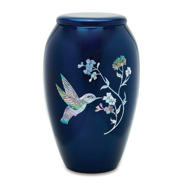 Blue Hummingbird Urn with mother of pearl inlay