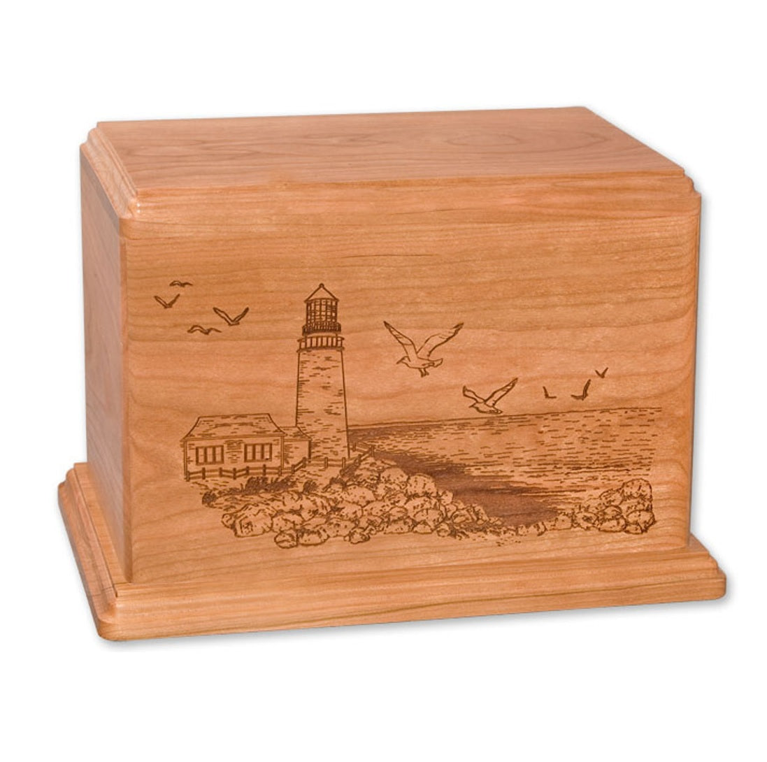 Cherry Wood Lighthouse Urn for Ashes Laser Etched