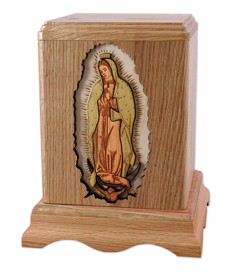 Our Lady of Guadalupe Wood Cremation Urn for Ashes