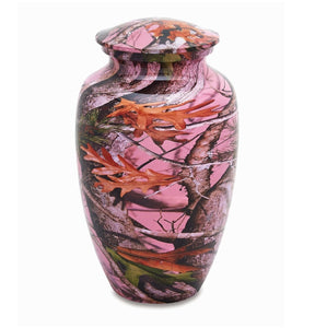 Pink Camo Cremation Urn for Ashes woods scene