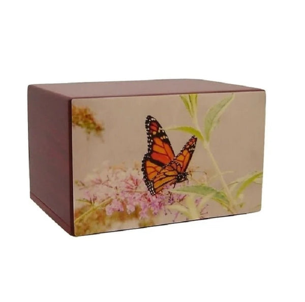 Pastel Pink Wooden Butterfly Cremation Urn for Ashes