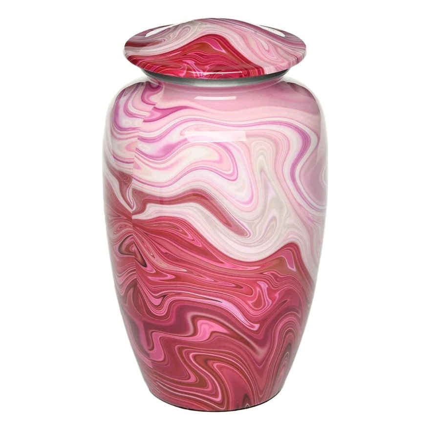 Pink Swirl Cremation Urn for Ashes with Red swirls