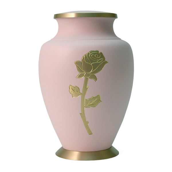 Solid Brass Pink Urn with Gold Rose and Trim