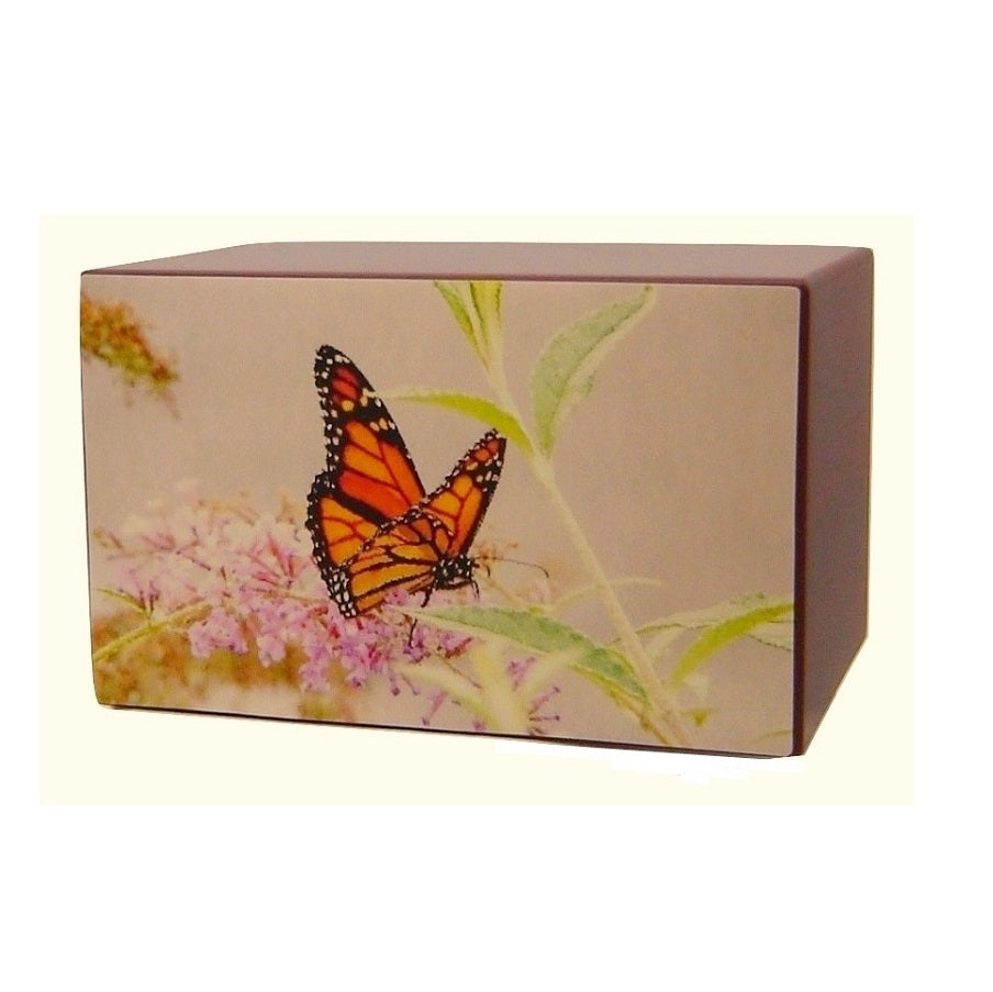 Pink blush butterfly wooden urn for cremation ashes