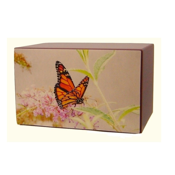 Pink blush butterfly wooden urn for cremation ashes