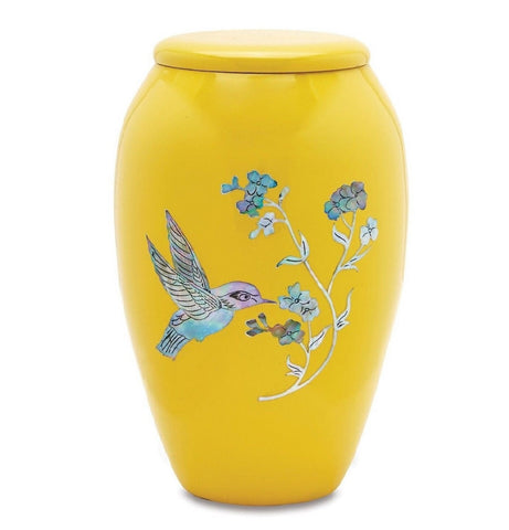 Yellow Urn with Hummingbird Inlay