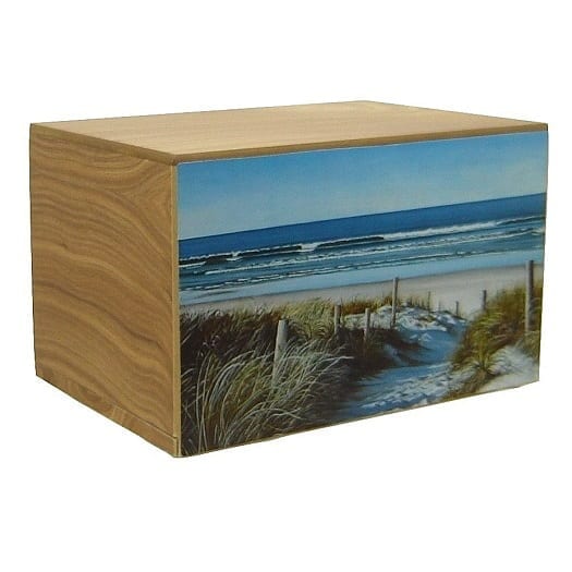 Path To The Beach Urn Natural Finish Wood - Quality Urns & Statues For Less