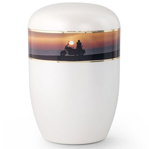Motorcycle Rider at Sunset Biodegradable Urn - Quality Urns & Statues For Less
