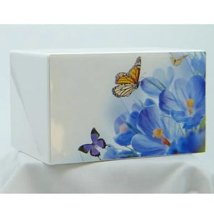 Butterflies Delight on White Urn for Ashes - Quality Urns & Statues For Less