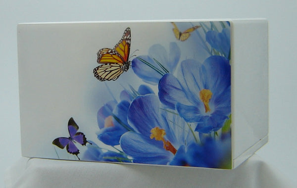 Butterflies Delight on White Urn for Ashes - Quality Urns & Statues For Less