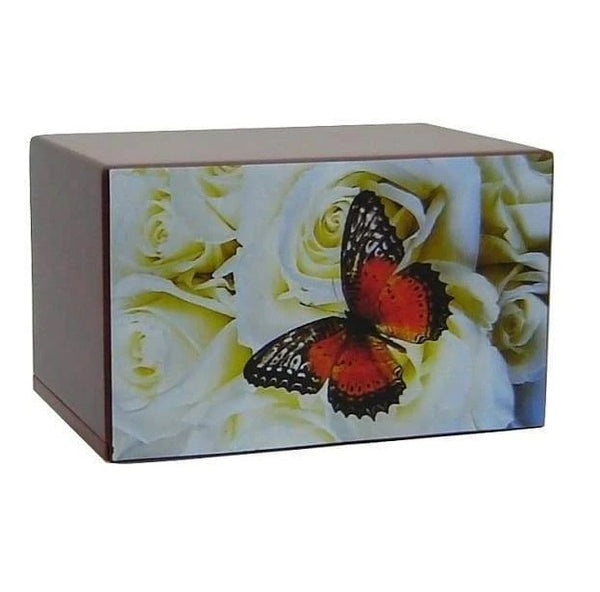 Butterfly on White Roses Urn - Quality Urns & Statues For Less