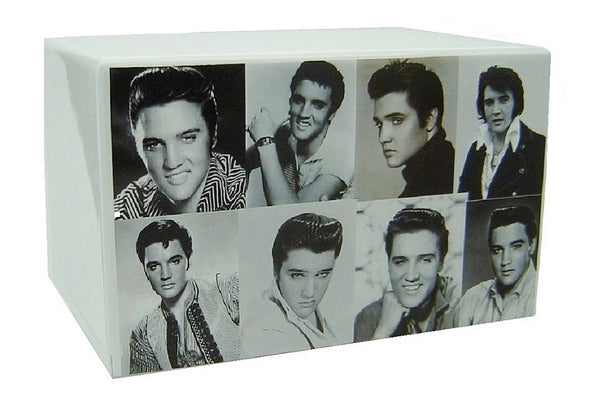Elvis Urn for Ashes Black and White Collage - Quality Urns & Statues For Less