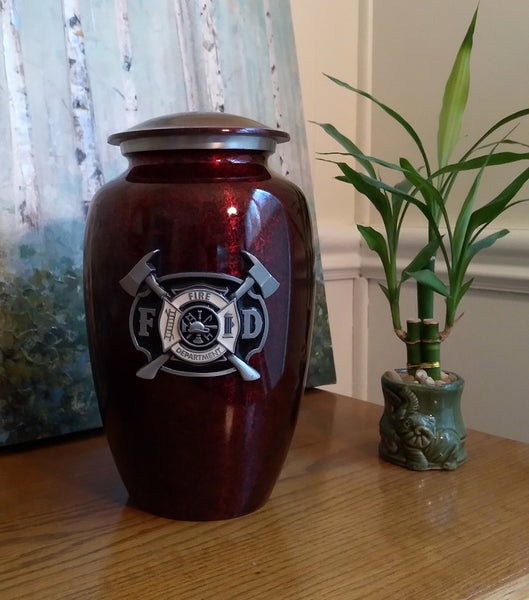3D Deep Red Firefighter Urn - Quality Urns & Statues For Less