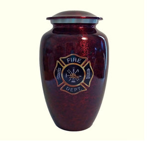 Deep Red Maltese Cross Firefighter Urn - Quality Urns & Statues For Less
