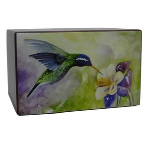 Hummingbird Cremation Urn for Ashes Watercolor purples greens
