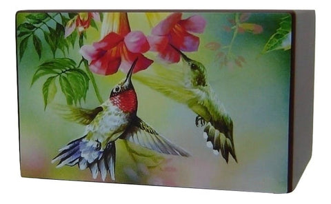 Colorful Hummingbirds Cremation Urn for Ashes Pink Flowers - Quality Urns & Statues For Less