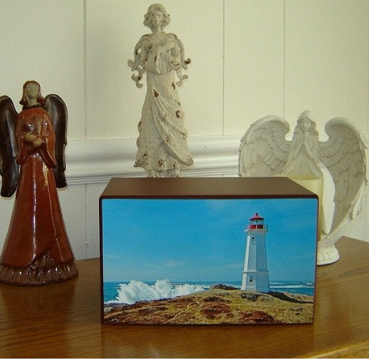 White Lighthouse Blue Skies Urn - Quality Urns & Statues For Less