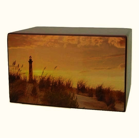 Lighthouse Cremation Urn for Ashes Golden Sunset on Beach