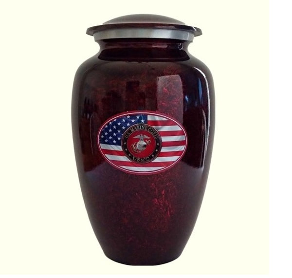 Crimson Marines Urn with Flag Urn - Quality Urns & Statues For Less
