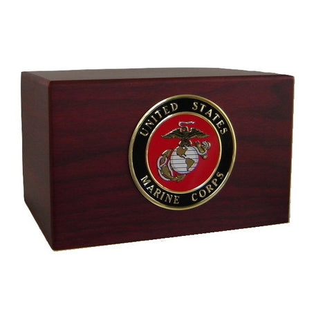 Marine Corps Urn Wooden Cremation Box with Medallion - Quality Urns & Statues For Less