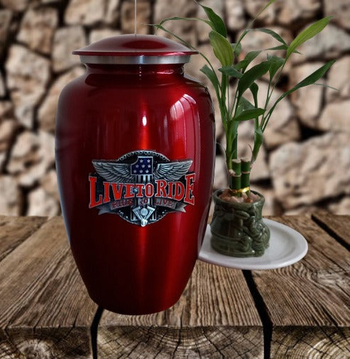 Red Live to Ride Motorcycle 3D Urn