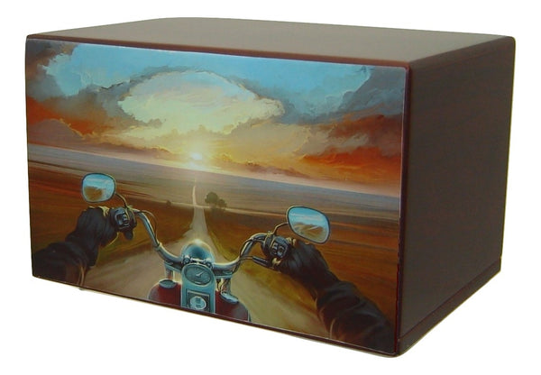 Motorcycle Urn Riding Into the Sunset - Quality Urns & Statues For Less