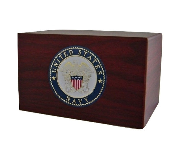 Navy Medallion Wooden Military Urn for Ashes - Quality Urns & Statues For Less